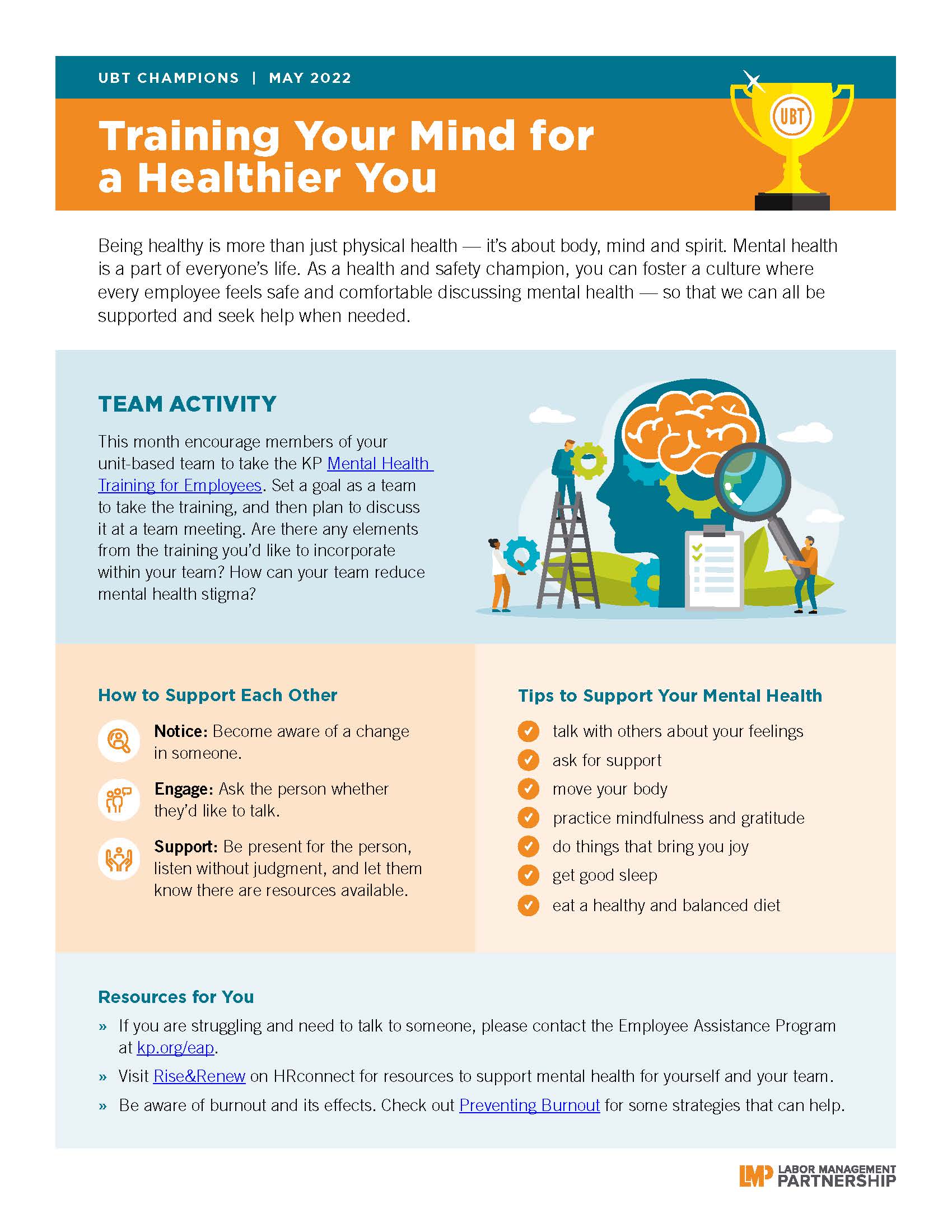 flier training your mind for healthier you includes team activity